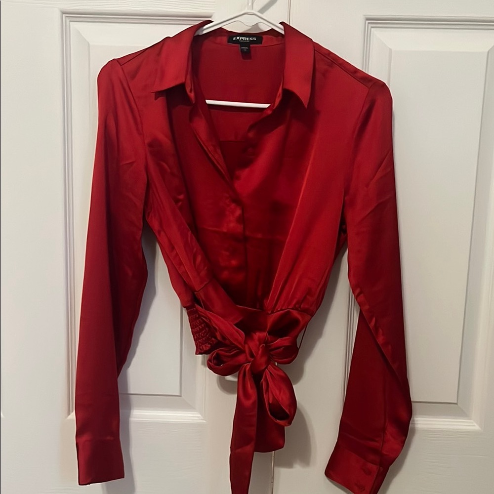 Red Satin Long Sleeve Top